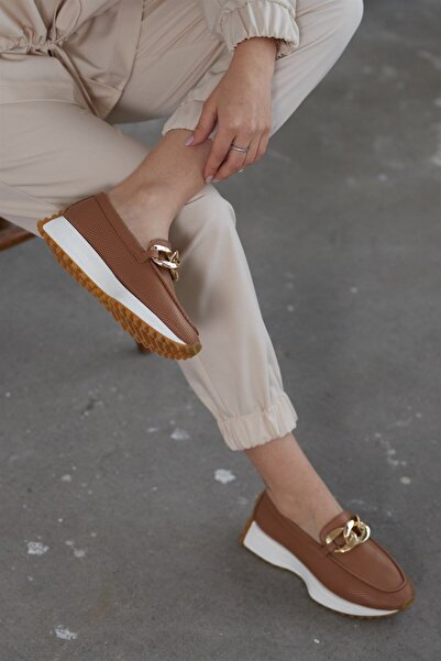 NILUFARR Darius Taba Hakiki Deri Zincir Aksesuarlı Kadın Sneaker