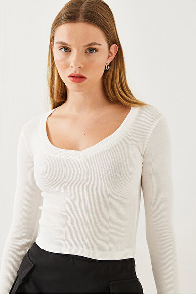 Bianco Lucci Дамска камизолена блуза с V-образно деколте и дълъг ръкав 2412 60351049