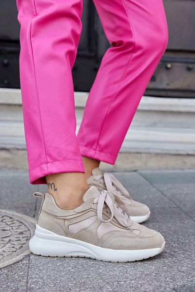 NILUFARR Roma Beige Suede Genuine Leather Women's Sneakers