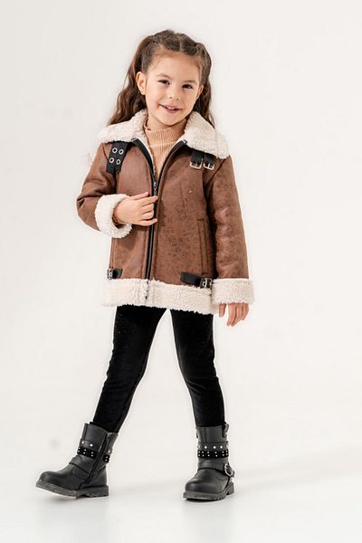 Minigimin Cicileri Girl's My Mini's Flowers - Welsoft Leather, Zippered Coat, Brown Set