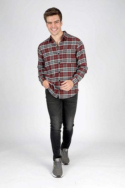 Lee Cooper Ανδρικό υφαντό πουκάμισο με μανίκια Claret Red Phil