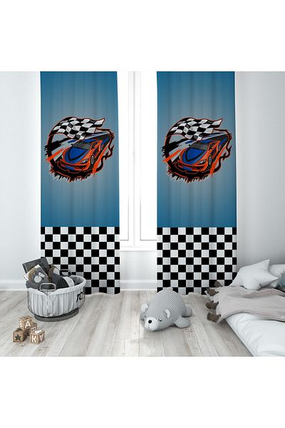 MEKTA HOME Baby and Children's Room Two Wing Background Curtain with Race Car Mkt-232