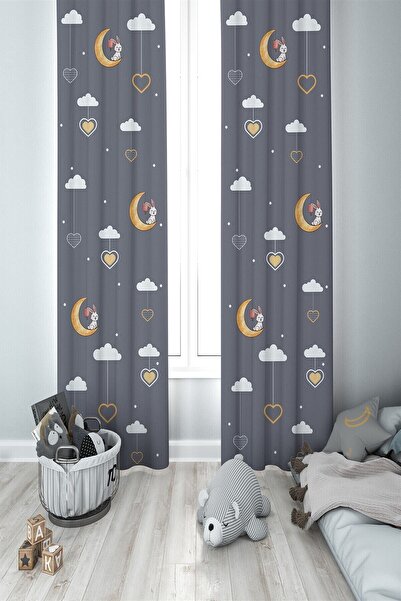 MEKTA HOME Gray Unisex Children's and Baby's Room - 2 Wing Background Curtain...