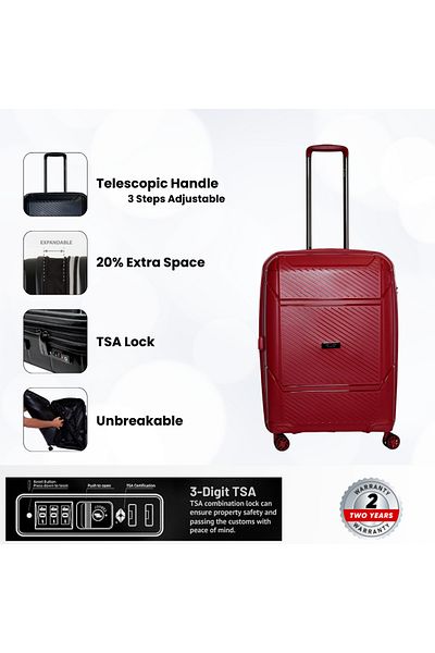 Rower Hardshell PP TSA Suitcase,Unbreakable Expandable 4 Double Wheels,4Pcs Luggage Trolley Set RED