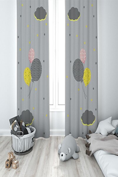 MEKTA HOME Gray Balloon Kids And Baby Room Background Curtain 2 Wings Mkt-007