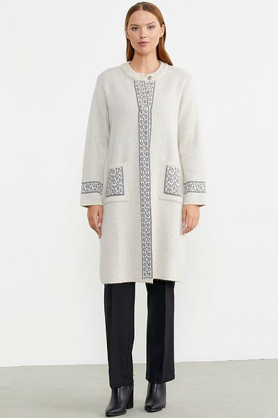 Sementa Cardigan lung de tricotaje de lână de buzunar de culoare bej