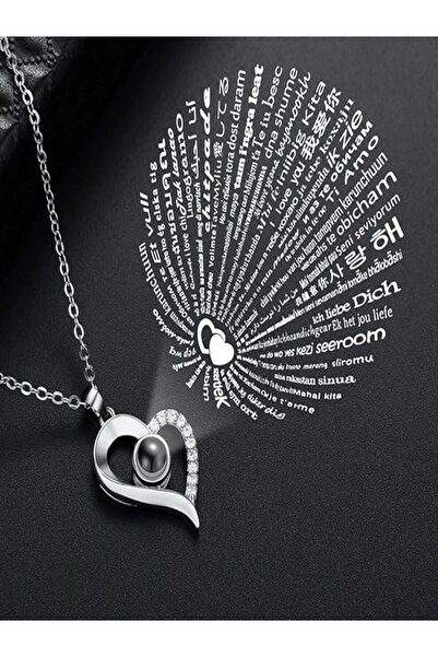 SARIASLAN Işıklı Kutuda 100 Dilde Seni Seviyorum Yazılı Kalp Kadın Gümüş Kolye