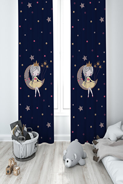 MEKTA HOME ДИТЯЧА ТА ДИТЯЧА КІМНАТА Синя 2-стулкова штора з малюнком принцеси...