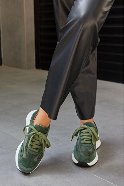 NILUFARR Roma Haki Süet Hakiki Deri Kadın Sneaker