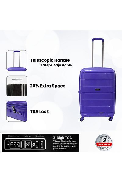 Rower Hardshell PP TSA Lock Suitcase, Unbreakable Expandable Bags, 4 Pcs Luggage Trolley Set Purple