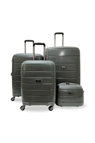 Rower Hardshell PP TSA Lock Suitcase, Unbreakable Expandable Bags, 4 Pcs Luggage Trolley Set Grey
