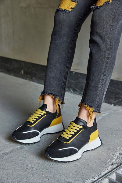 NILUFARR Marina Black/yellow Genuine Leather Women's Sneakers