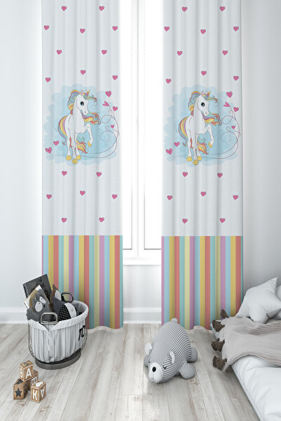 MEKTA HOME Perdele cu 2 inimioare cu model unicorn - Cameră pentru bebeluși ș...