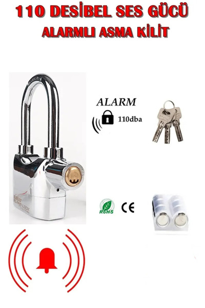 Genel Markalar Yeni Nesil 110 Yüksek Sesli Desibel Alarmlı Uzun Asma Kilit Motosiklet Bisiklet Koruma Kilidi XLK404