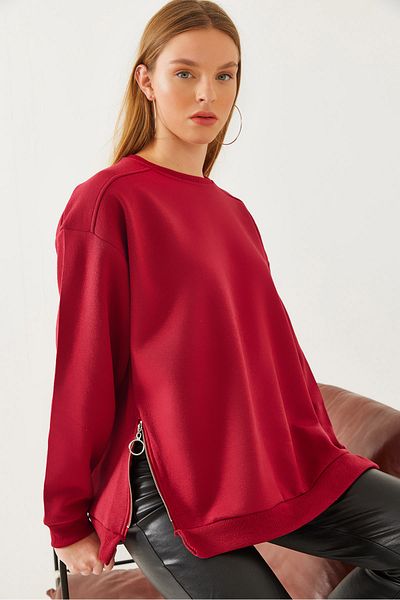 Bianco Lucci Basic-Sweatshirt für Damen mit Rundhalsausschnitt und Reißverschlussdetail 60251796