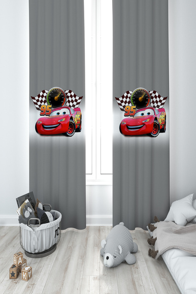 MEKTA HOME غرفة الأطفال والرضع رمادي ماكوين منقوشة 2 أجنحة خلفية الستار