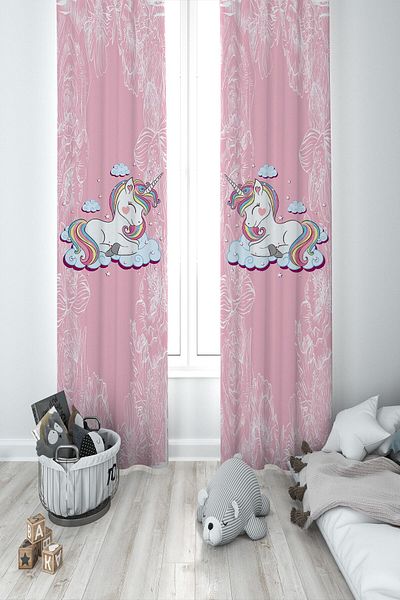 MEKTA HOME Baby and Children's Room Unicorn Two Wing Background Curtain Mkt-328