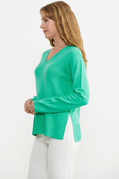 Sementa Casual V-Neck Basic Knitwear Sweater - Green