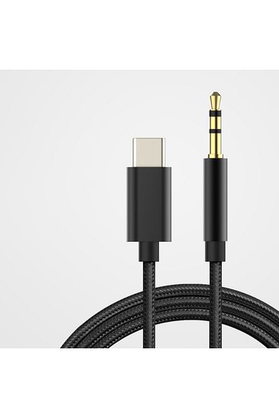 Choice كابل صوت USB Type C إلى 3.5 مم AUX بطول 1 متر من النايلون الأسود المنسوج ومحول سماعة الرأس ومقبس سماعة الرأس للسيارة