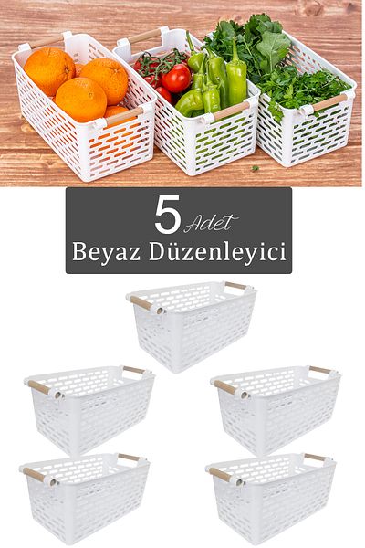 Livonelli 5 White Organizer Baskets - In-Cabinet and Refrigerator Organizer