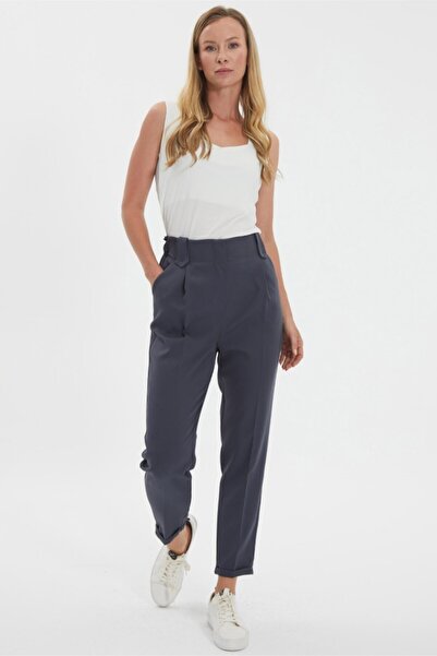 Selen Giyim Arkası Lastikli Cepli Duble Paça Pantolon