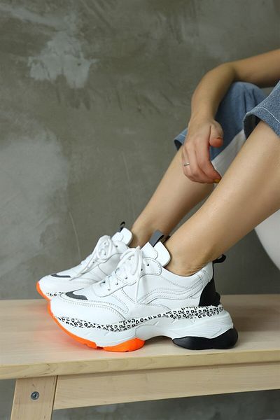 NILUFARR Tenis de damă din piele naturală alb negru
