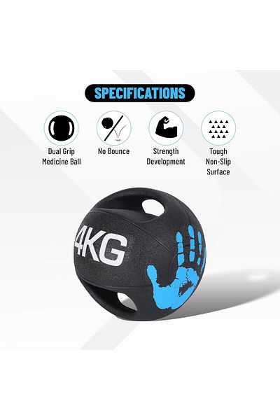 Endless 4 KG (8.8 LB) Medicine Ball with Dual Handle Grip | Black | Rubber | For Core Strength