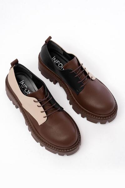 Aymood 868-754 Kahverengi Garni Bağcıklı Günlük Yüksek Tabanlı Loafer Ayakkabı