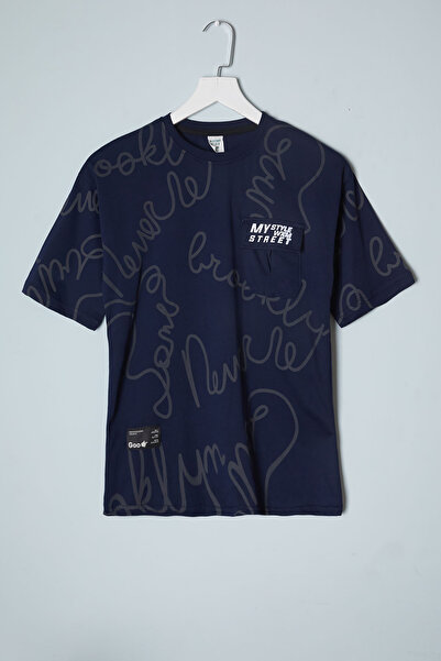 Cansın Mini Чоловіча куртка Tisort 16082 з темно-синіми кишенями з візерунком...