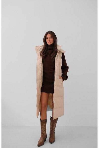 Black Fashion Hooded Inflatable Beige Maxi Vest