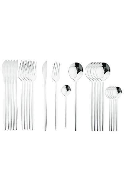 Choice Silver 24Pcs Stainless Steel Dinnerware Set Kitchen Fork Spoon Knife Dinner Cutlery Set White Silver
