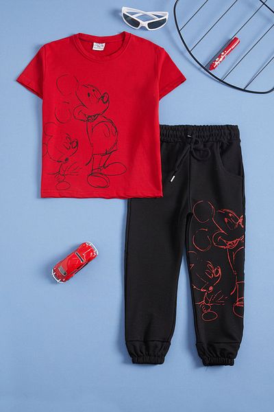 Cansın Mini Red Character Print Boy's Bottom and Top Set 16040