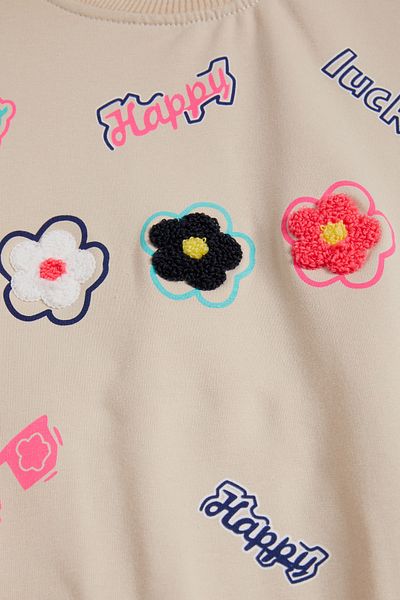 Cansın Mini Cream Floral Embroidered Long Sleeve Girl's Sweatshirt 16302