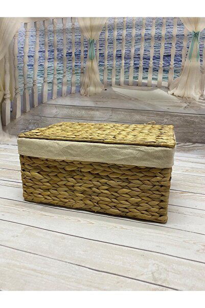 sepet deryasi صندوق منظم متعدد الأغراض مع غطاء مستطيل من الخوص، حجم صغير مع ق...