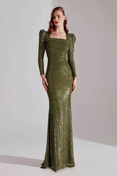 BETTY & SAM ANJAA HAKI Fishy Evening Dress - Glittering Square Collar