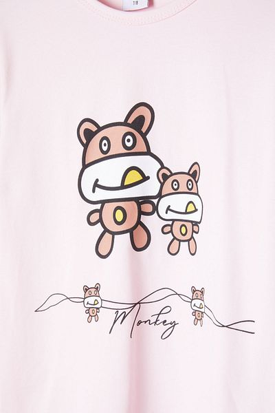 Cansın Mini Pink Striped Animal Patterned Girl's Pajama Set 16334