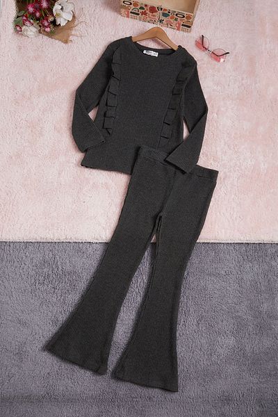 Cansın Mini Khaki Flared Ruffled Girl's Suit 16391
