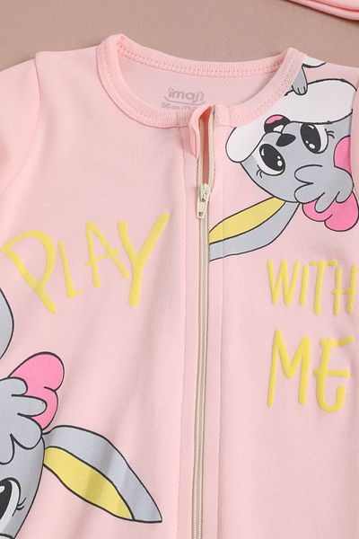 Cansın Mini Rabbit Printed Eared Baby Girl Jumpsuit Set 16131