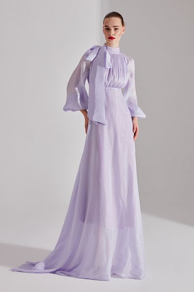 BETTY & SAM ELIZABETH LILA - Ribbon Collar Flared Dress