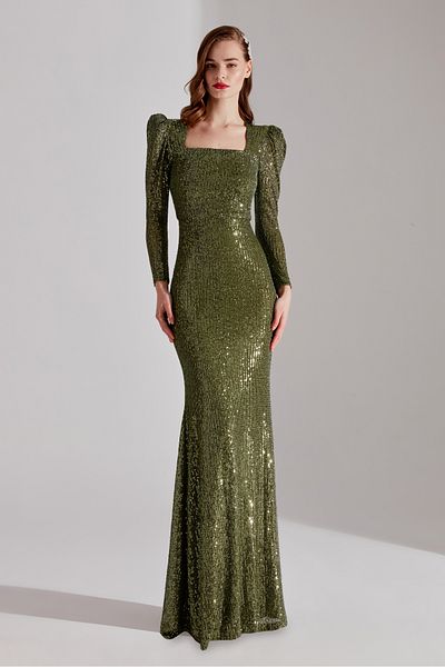BETTY & SAM ANJAA HAKI Fishy Evening Dress - Glittering Square Collar