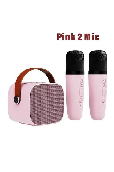 Vikefon pink 2 mic Portable Wireless Dual Microphones Karaoke Machine HomeKTV DSP System Bluetooth Speaker H
