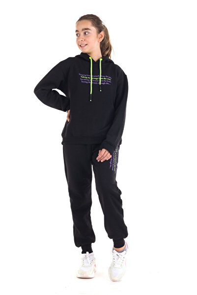 Cansın Mini Κοριτσίστικο πολύχρωμο σετ φόρμας με κουκούλα 3 κλωστών 14121