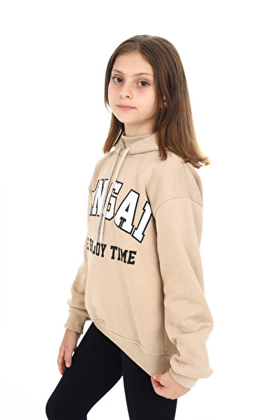 Cansın Mini Krem Pengai Yazı Baskı Polarlı Kız Çocuk Sweatshirt 16462