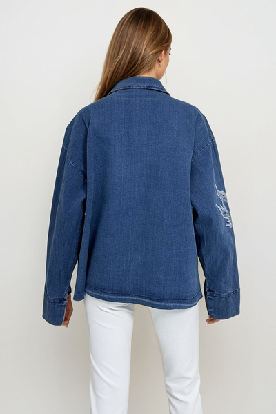 VAGGON Γυναικείο Μπουφάν Μπλε Κεντημένο Τζιν Prm1171