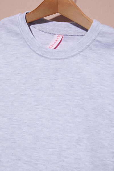 Cansın Mini Gri Uzun Kollu Kız Çocuk Düz Sweatshirt 16426