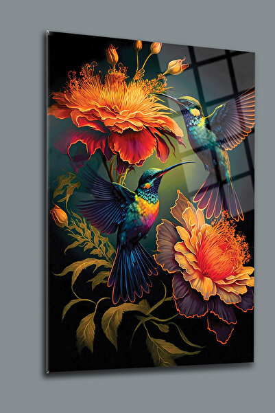 glassartdesign Pictură pe sticlă cu colibri 03