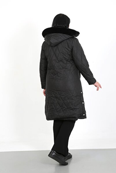 By Alba Collection Γυναικείο μαύρο μακρύ καπιτονέ παλτό Jessica Plus Size