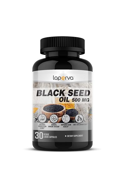 Laperva Black Seed Oil, 30 Veggie Capsules, 500 Mg, Relieves Indigestion & Gas.