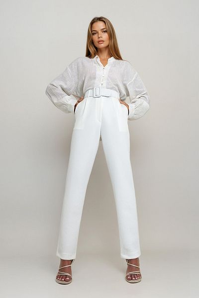 VAGGON Pantaloni de damă cu centură albă - Prm1157