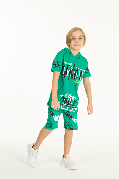 Cansın Mini Boy's Hooded Shorts Set with Pockets 4-14 Years 14009